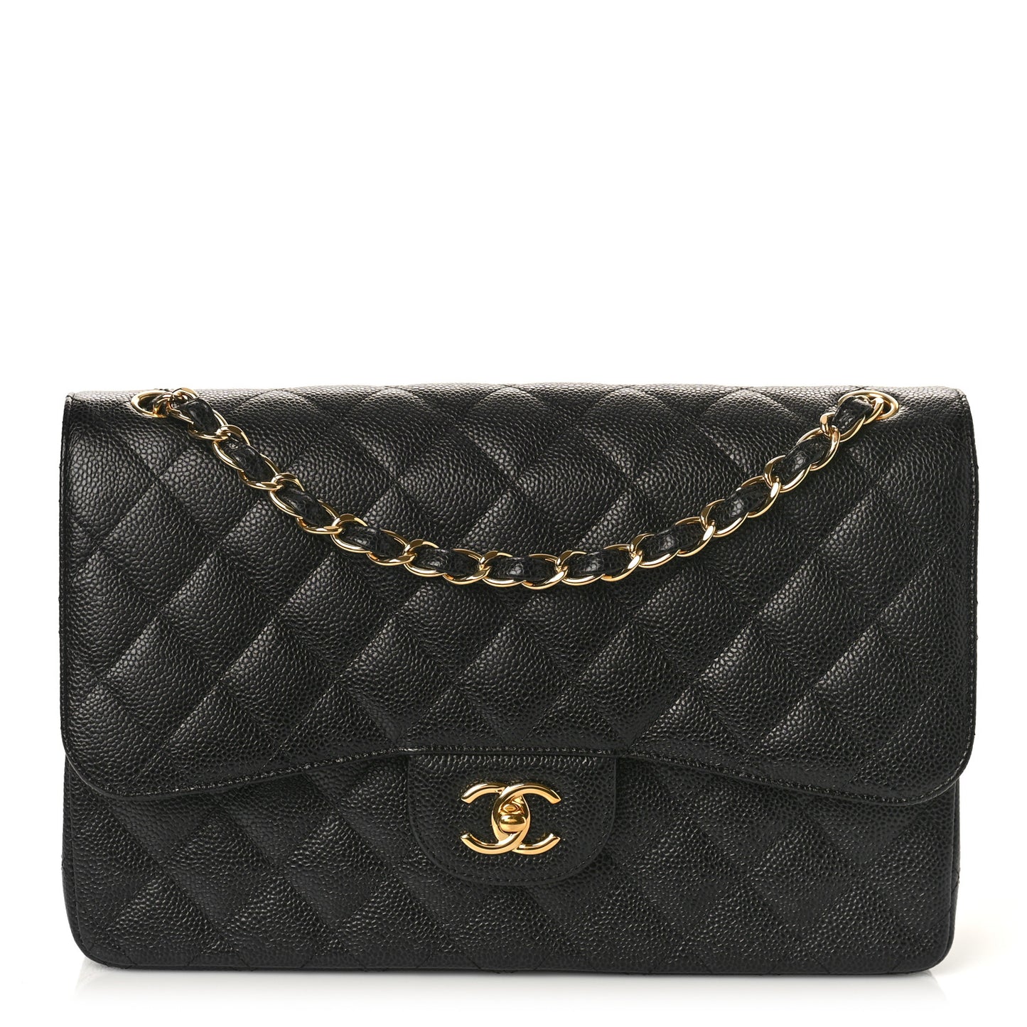 Caviar Quilted Jumbo Double Flap Black
