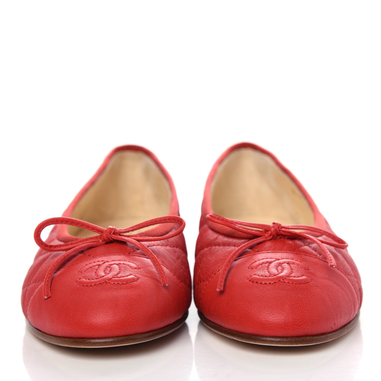 Aged Calfskin Quilted CC Cap Toe Ballerina Flats 36 Red