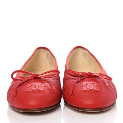 Chanel Aged Calfskin Quilted CC Cap Toe Ballerina Flats 36 Red 2 of 13