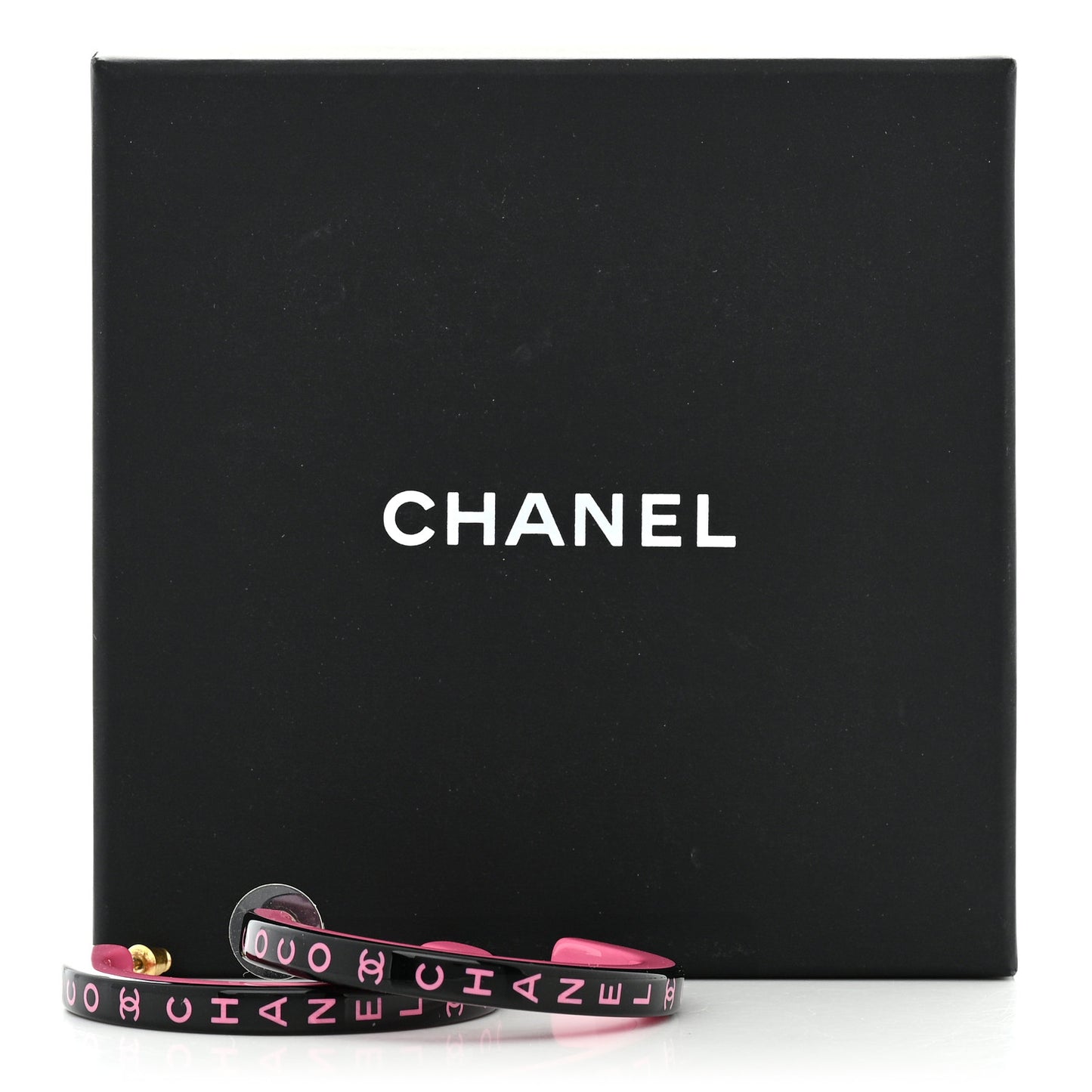 Resin Logo Hoop Earrings Black Pink