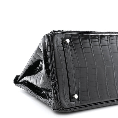 Hermes Shiny Porosus Crocodile Birkin 35 Black 9 of 14