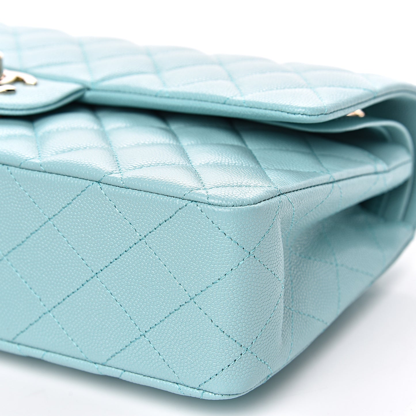 Caviar Quilted Medium Double Flap Light Blue