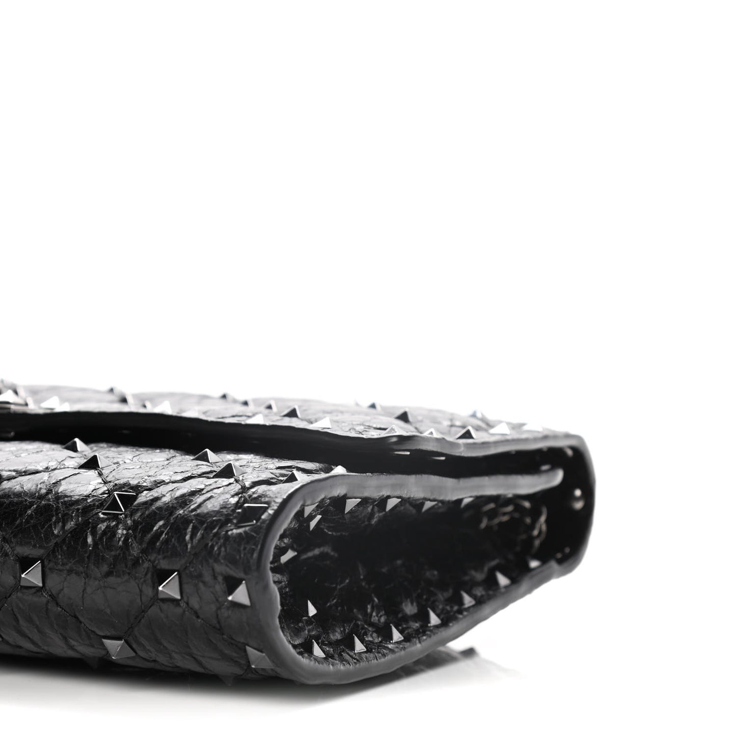 Craquele Nappa Rockstud Spike Wallet on Chain Black