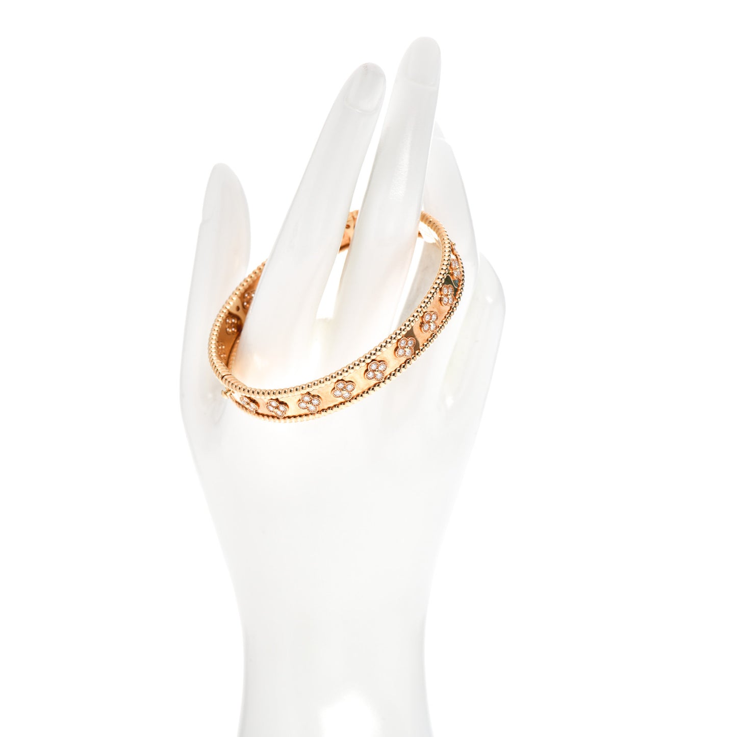 18K Rose Gold Diamond Perlee Clovers Bangle Bracelet L