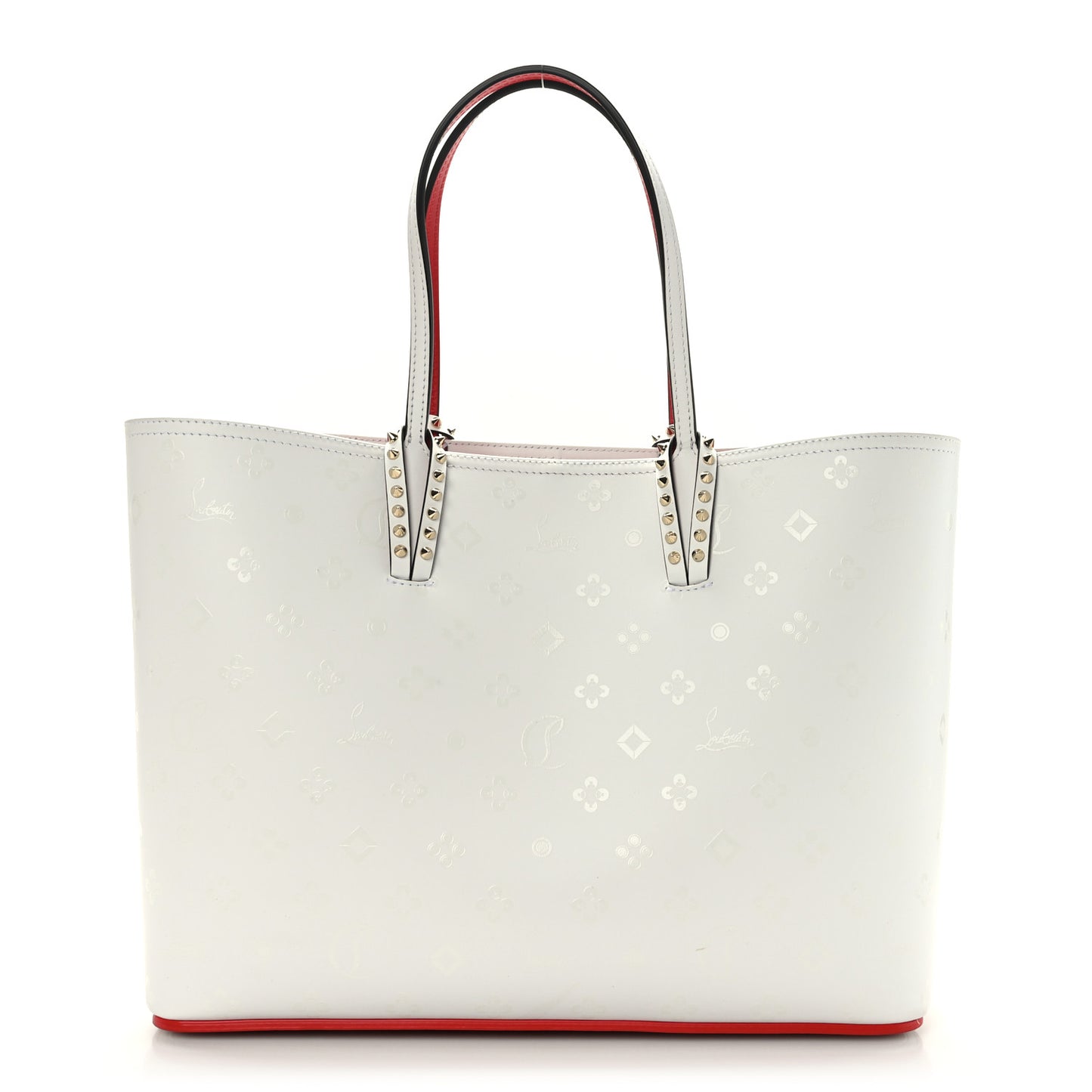Calfskin Spikes Loubintheksy Embossed Small East West Cabata Tote White