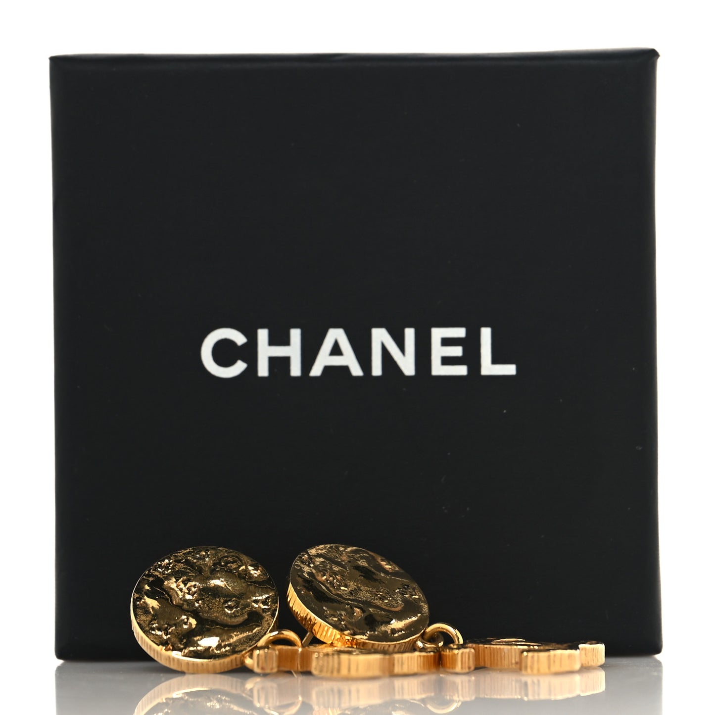 Metal Disc CC Drop Earrings Gold