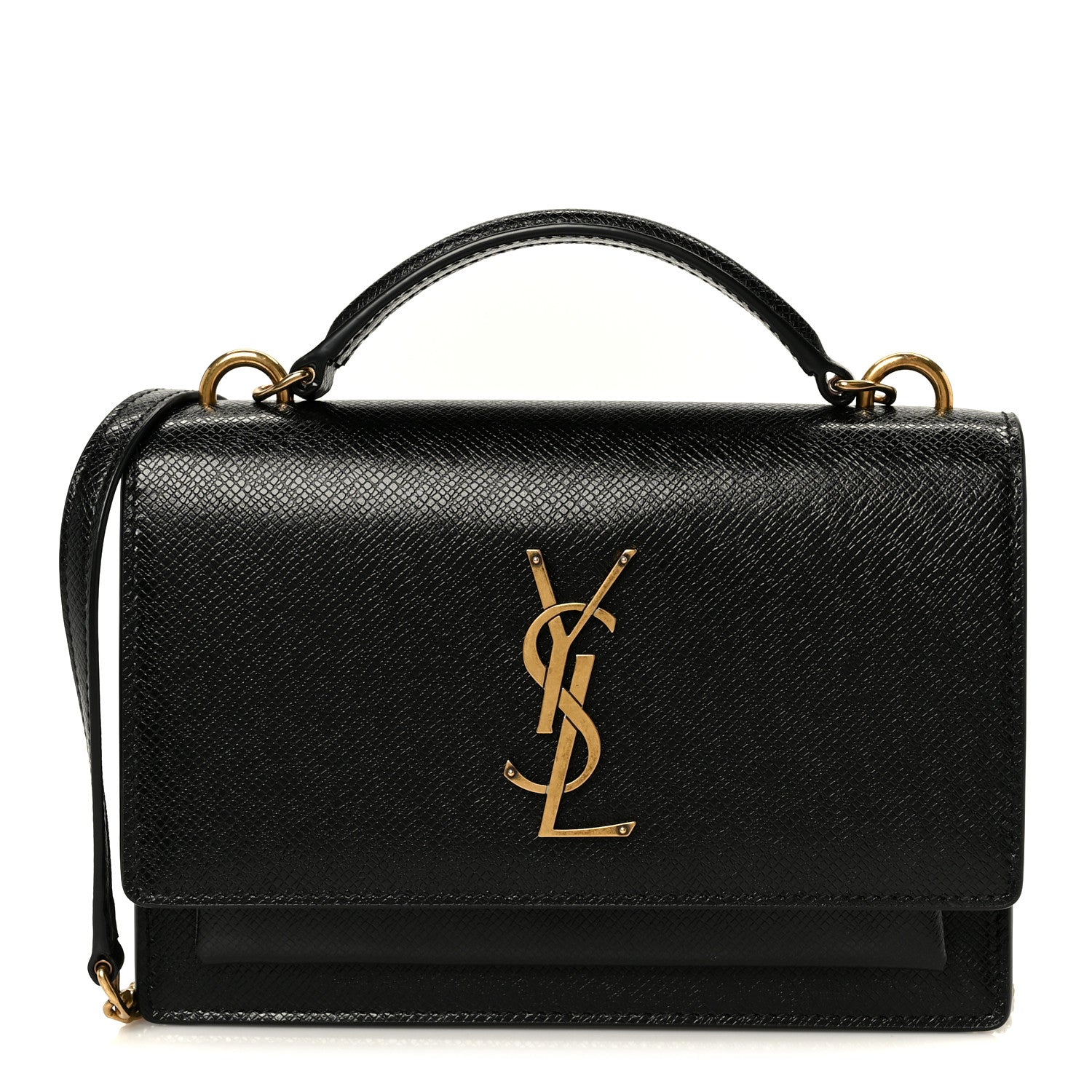 Saint Laurent Coated Bark Calfskin Sunset Chain Wallet Black 1 of 9