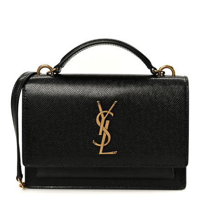 Saint Laurent Coated Bark Calfskin Sunset Chain Wallet Black 1 of 9