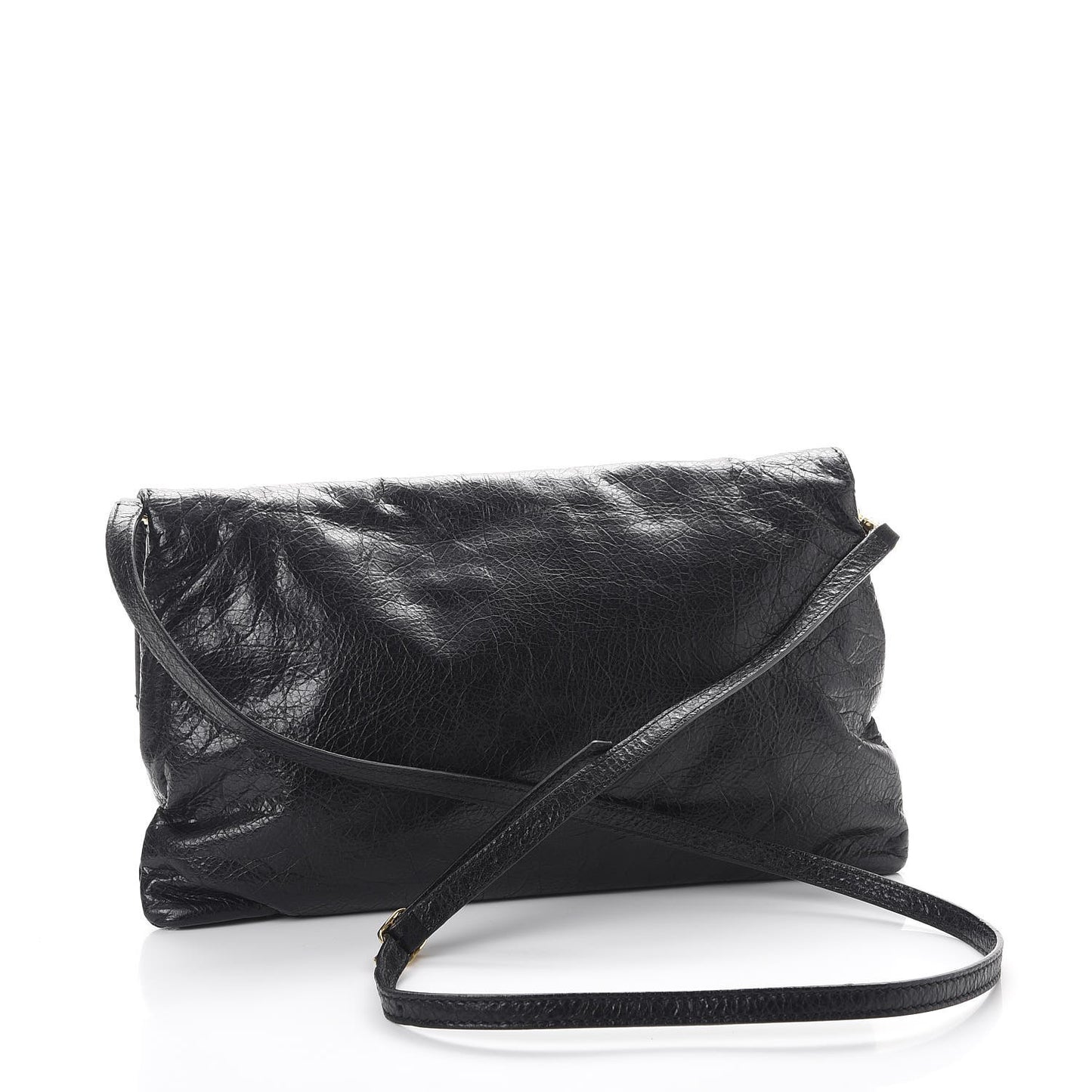 Agneau Giant 12 Gold Hardware Envelope Strap Clutch Black