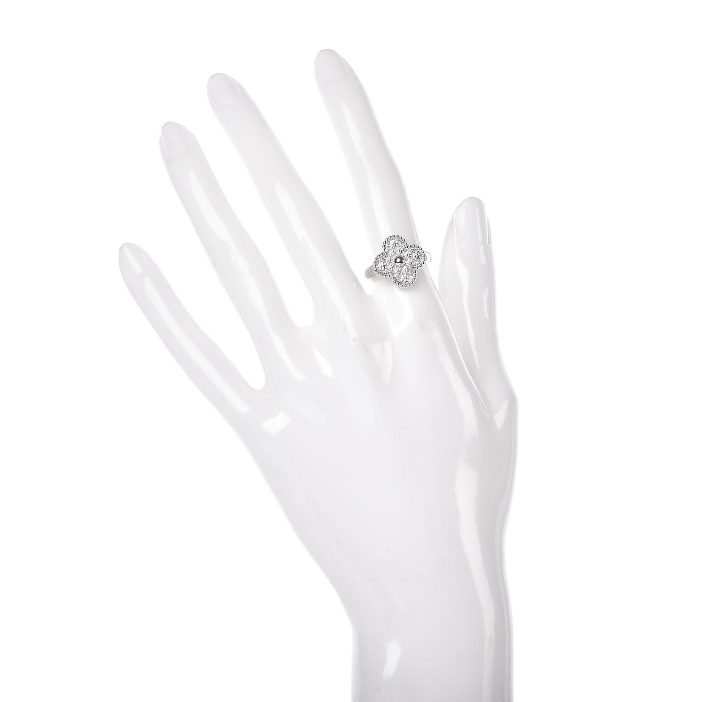 18K White Gold Diamond Vintage Alhambra Ring 51 5.75