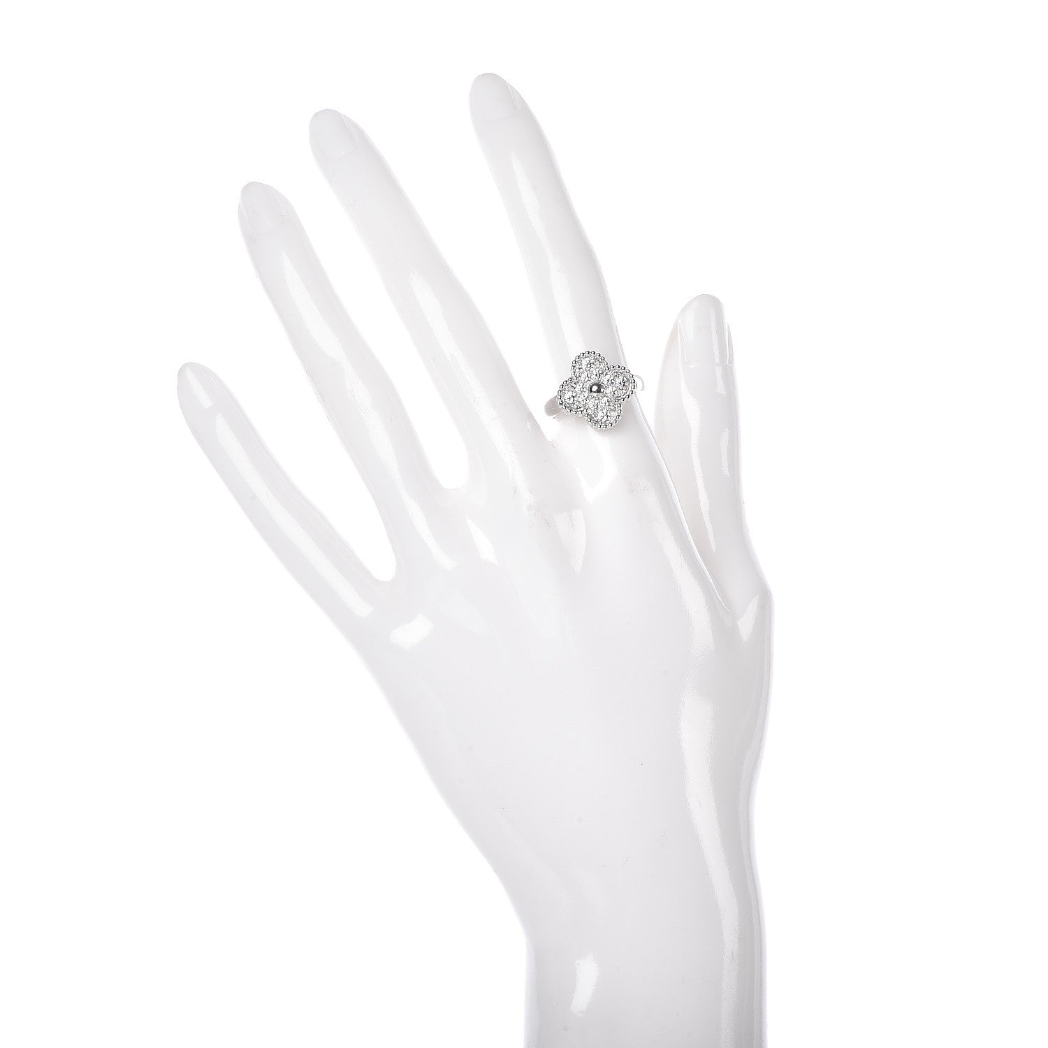 Van Cleef & Arpels 18K White Gold Diamond Vintage Alhambra Ring 51 5.75 2 of 5
