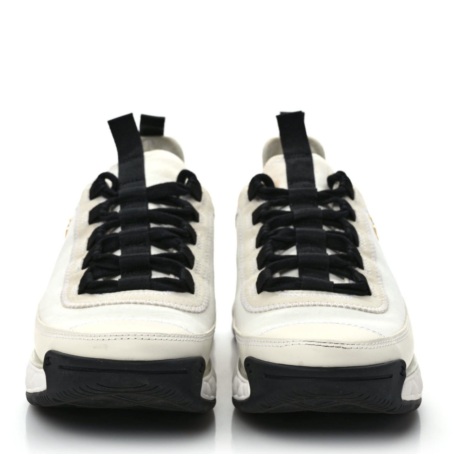 Velvet Calfskin Mixed Fibers CC Sneakers 37.5 Ivory Black