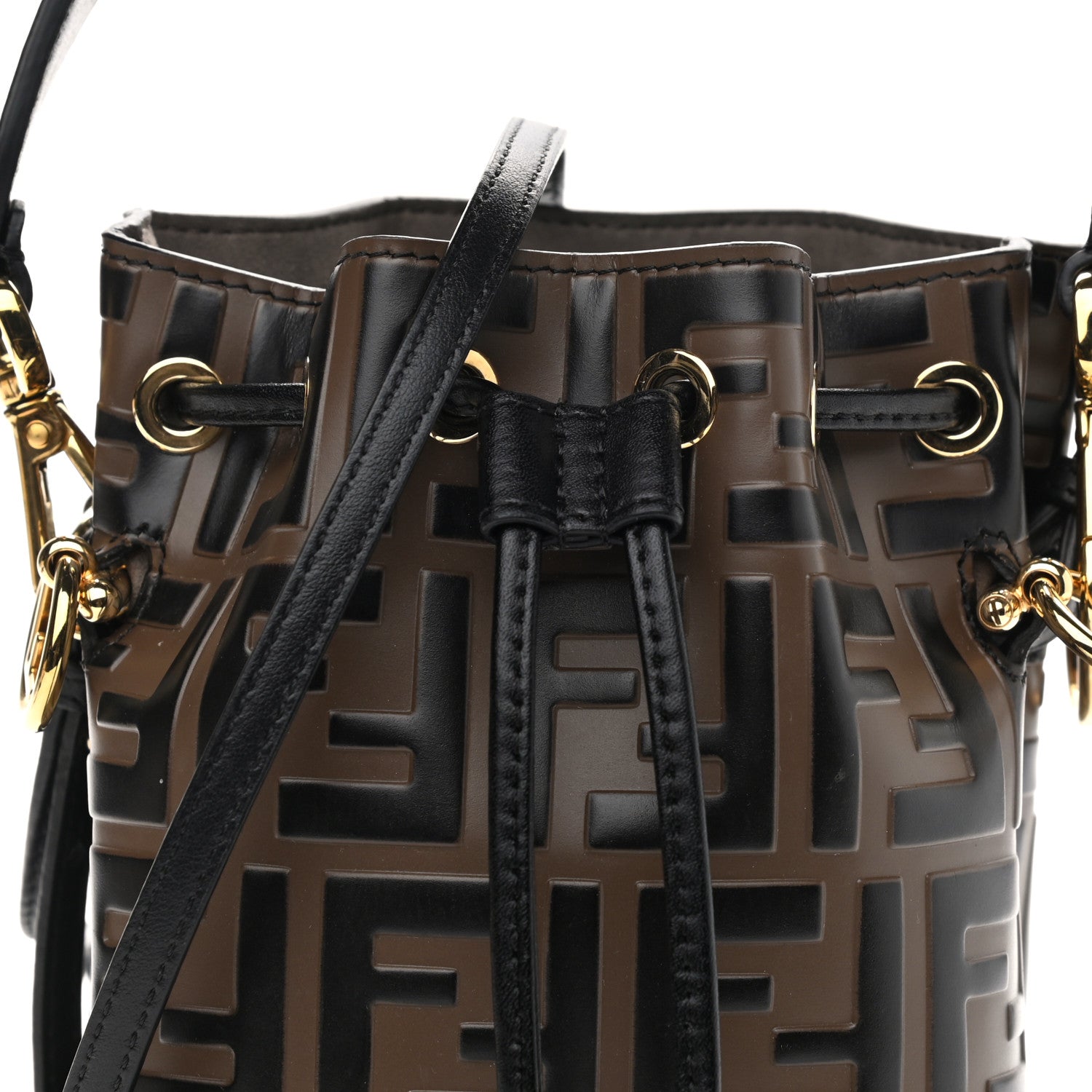 Fendi Vitello Liberty F is Fendi Bi-Color FF 1974 Embossed Mini Mon Tresor Bucket Bag Maya Black 9 of 12