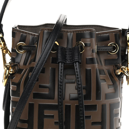 Fendi Vitello Liberty F is Fendi Bi-Color FF 1974 Embossed Mini Mon Tresor Bucket Bag Maya Black 9 of 12