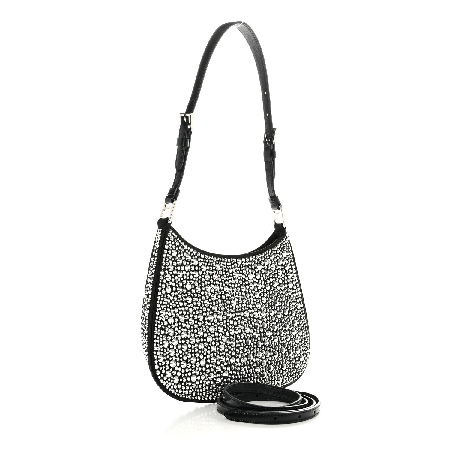 Prada Satin Crystal Cleo Adjustable Strap Shoulder Bag Metal 3 of 10