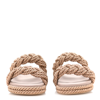 Valentino Garavani Calfskin Silk Woven Rockstud Torchon 5mm Sandals 38 Poudre 3 of 9