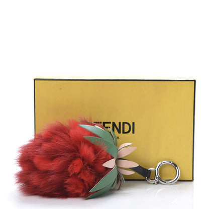 Fendi Fox Rabbit Fur Nappa Pineapple Bag Charm Rosso Cactus Multicolor 5 of 5