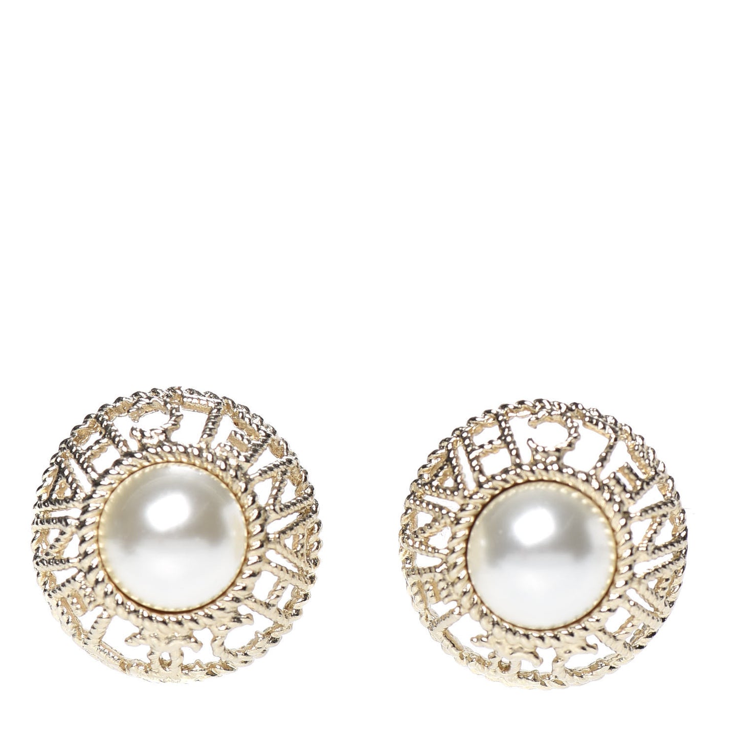 Pearl CC Round Rope Logo Earrings Gold