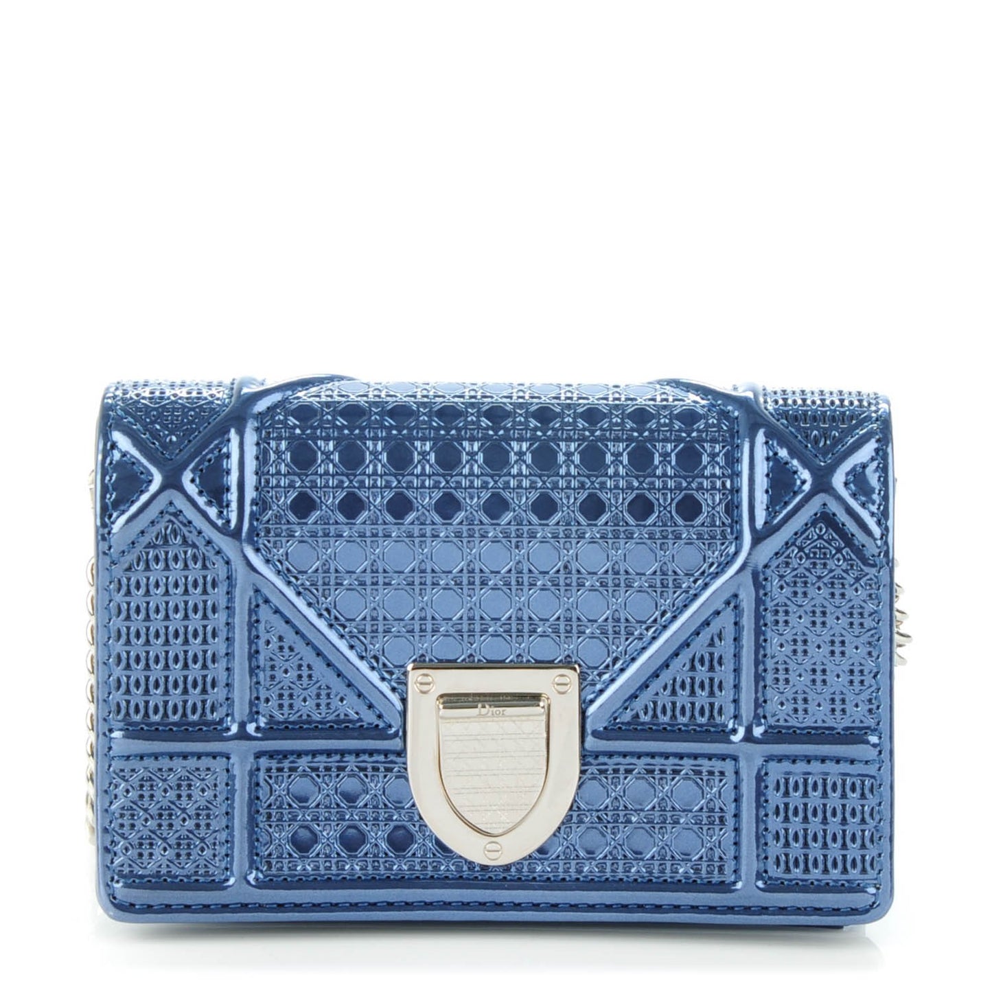 Metallic Patent Micro-Cannage Baby Diorama Flap Bag Blue