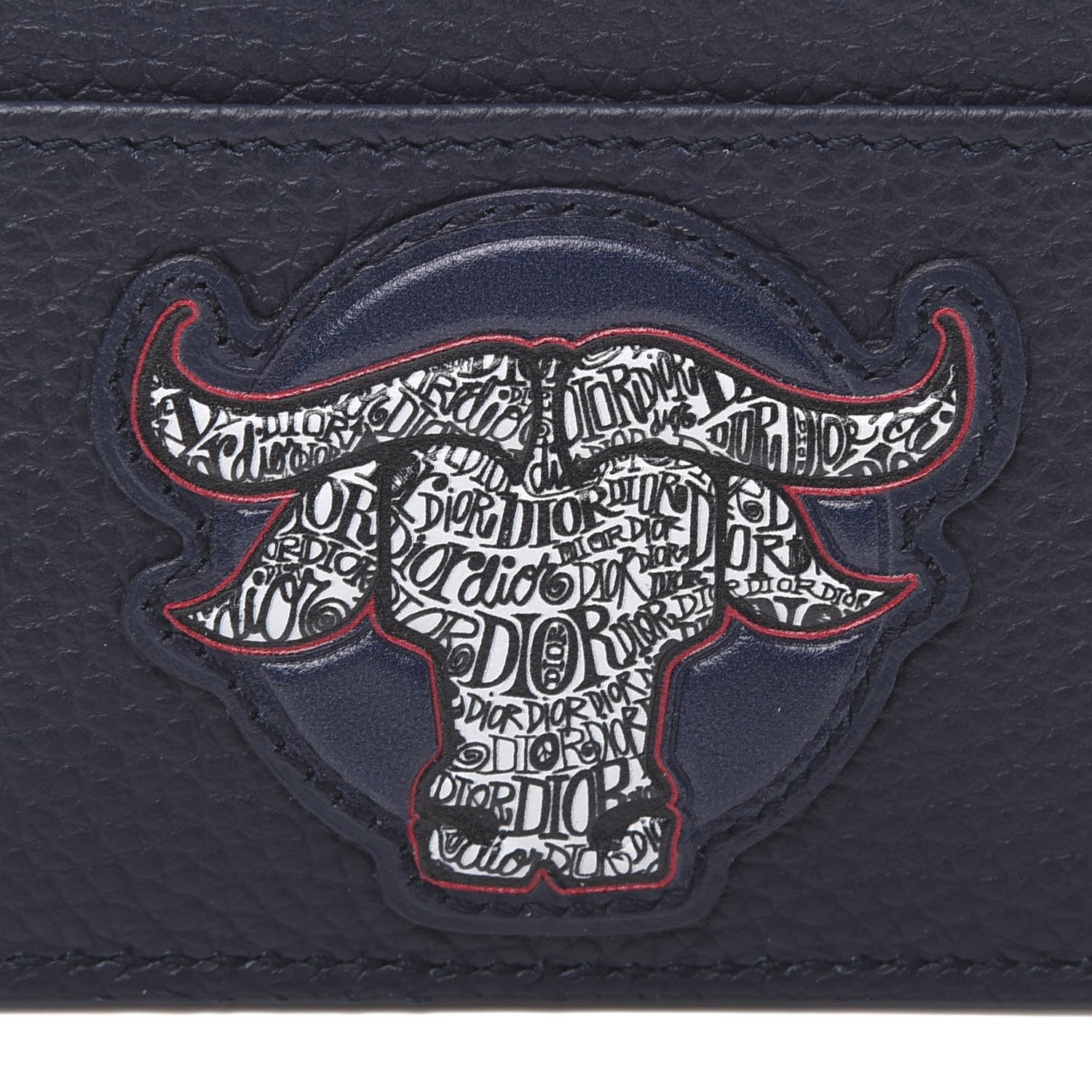 Christian Dior X SHAWN STUSSY Grained Calfskin Ox Head Card Holder Navy Blue 9 of 10