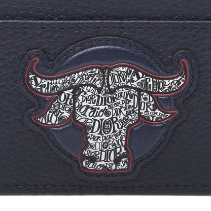 Christian Dior X SHAWN STUSSY Grained Calfskin Ox Head Card Holder Navy Blue 9 of 10