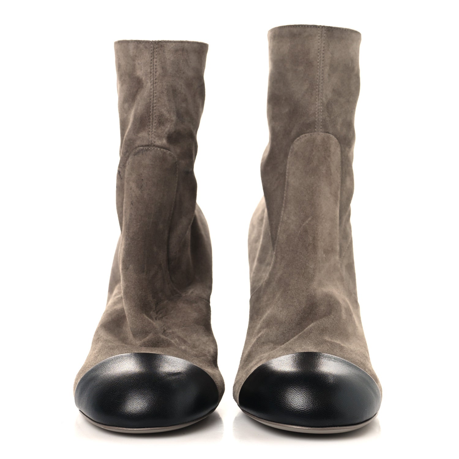 Chanel Suede Lambskin Cap Toe CC Boots 39 Beige Black 3 of 11