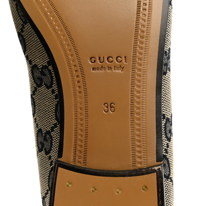 Gucci Monogram Malaga Kid Horsebit Womens Jordaan Loafers 36 Beige Blue 36 Beige Blue 8 of 9