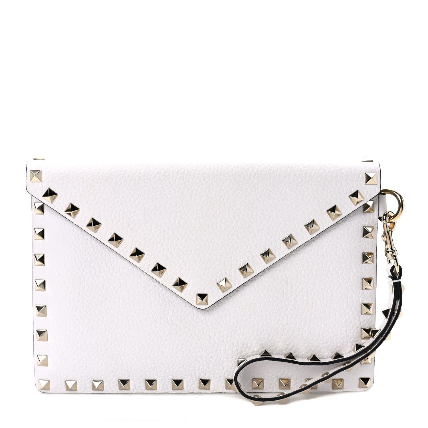 Valentino Garavani Pebbled Calfskin Medium Rockstud Envelope Flat Wristlet Pouch White 1 of 7