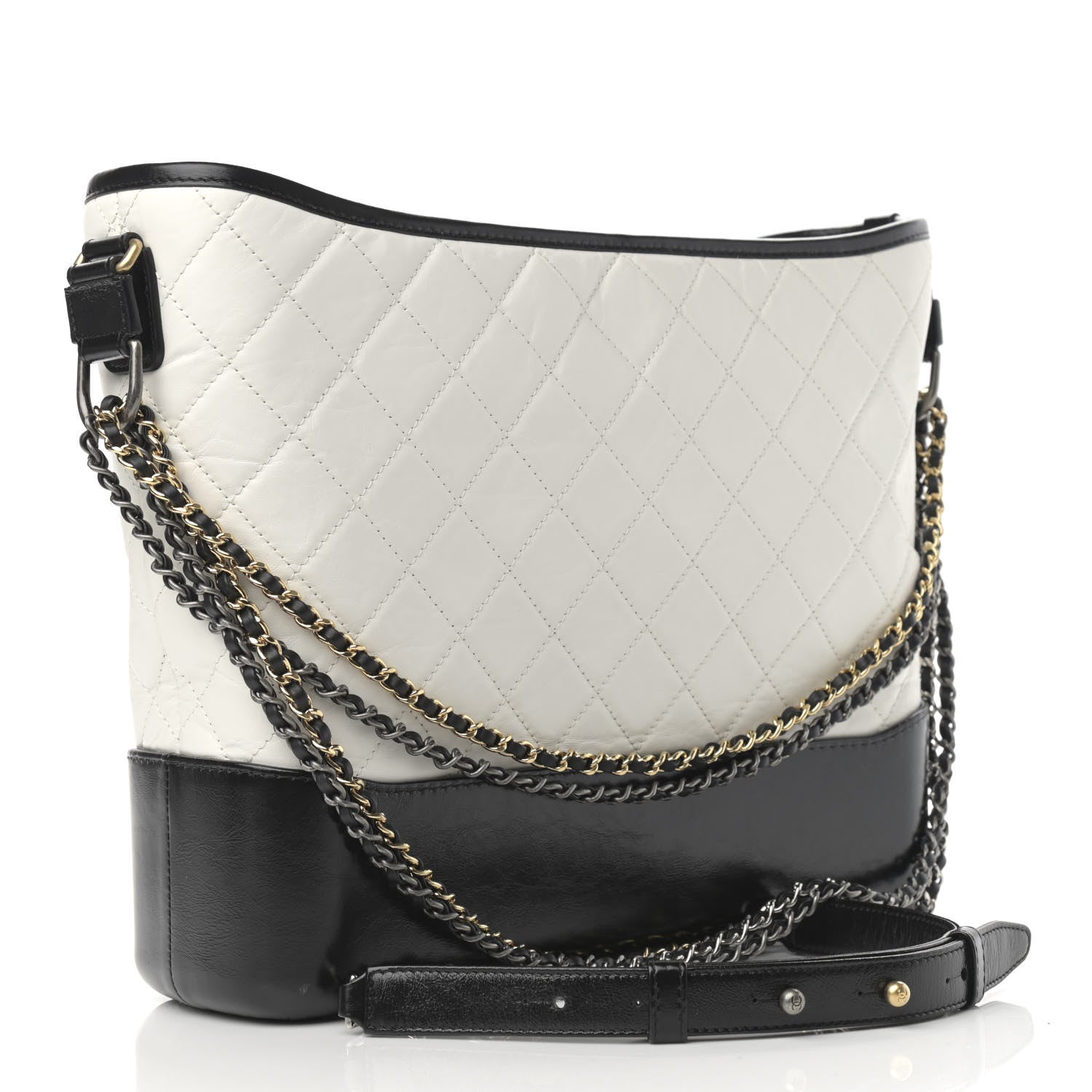 Chanel Aged Calfskin Quilted Large Gabrielle Hobo White Black 3 of 10