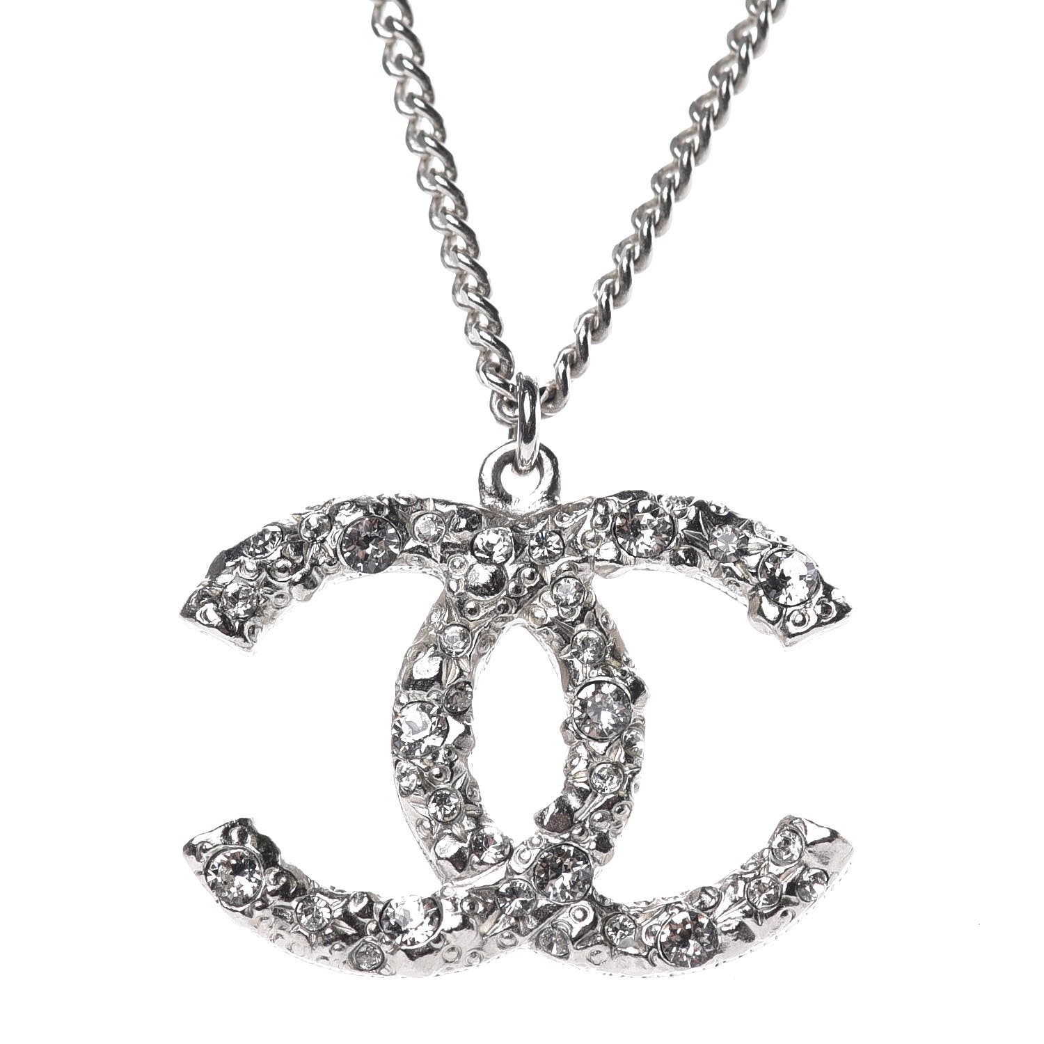 Chanel Crystal Large CC Necklace Silver 4 of 5