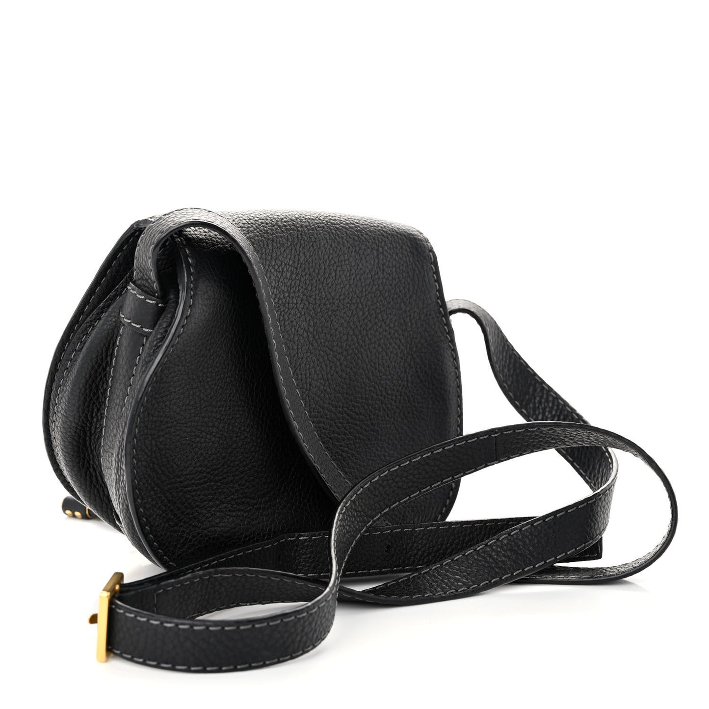 Grained Calfskin Small Marcie Saddle Bag Black