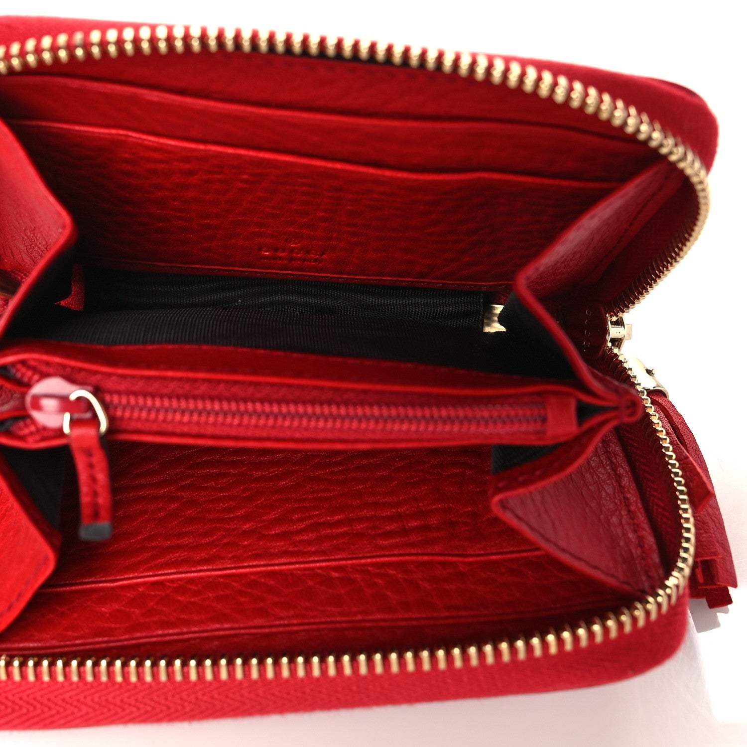 Gucci Pebbled Calfskin Soho Compact Disco Zip Around Wallet Tabasco Red 6 of 9