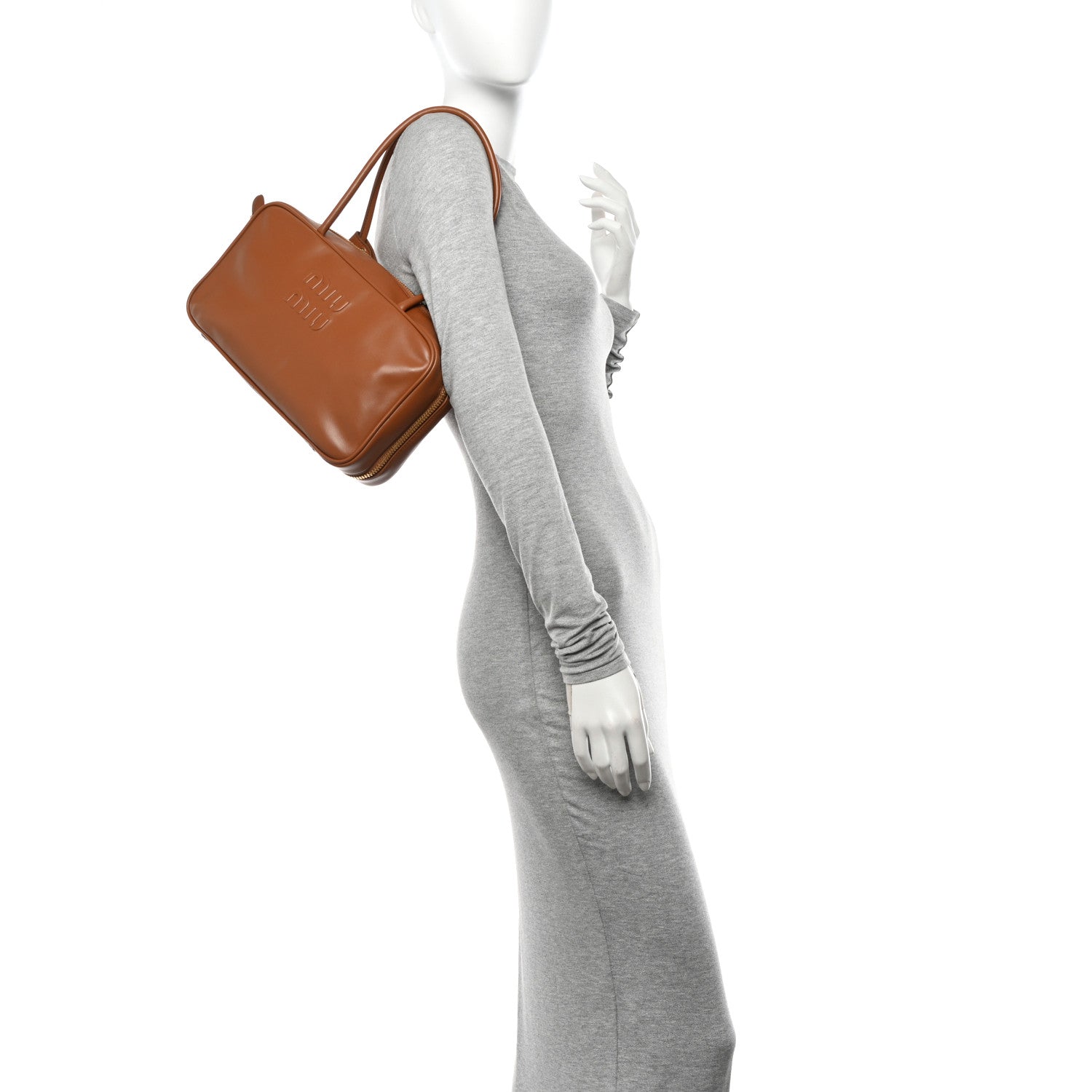Miu Miu Soft Calf Softy Medium Beau Top Handle Bag Cognac 2 of 10