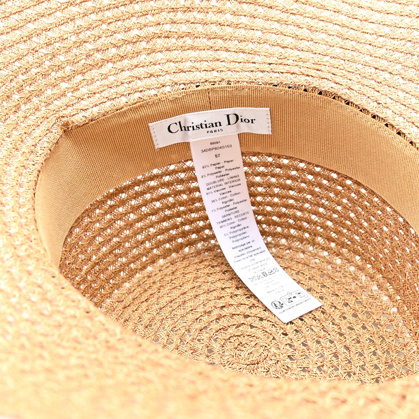 Straw Embroidered D-Bobby Large Brim Hat 57 Natural