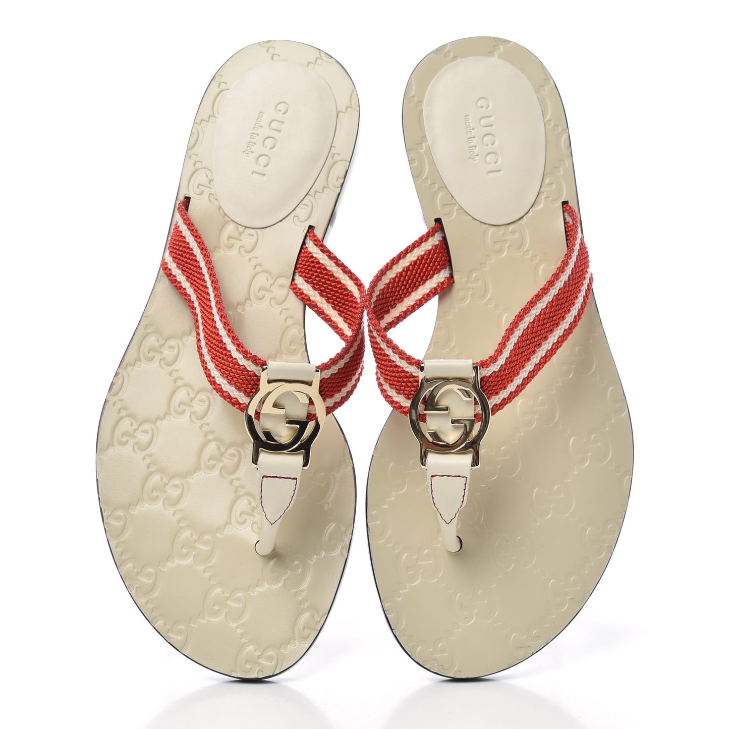 Guccissima Web Interlocking G Womens Thong Sandals 35.5 Mystic White Tabasco Red
