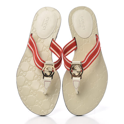 Gucci Guccissima Web Interlocking G Womens Thong Sandals 35.5 Mystic White Tabasco Red 5 of 10