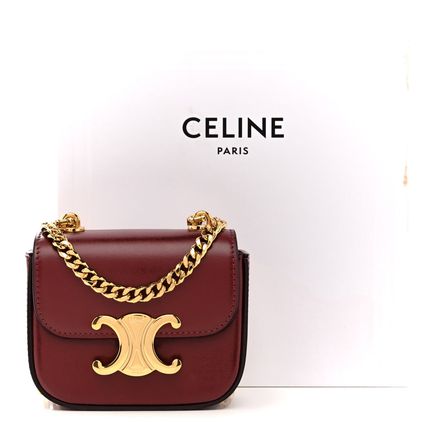 Celine Shiny Calfskin Mini Chain Claude Burgundy 11 of 11