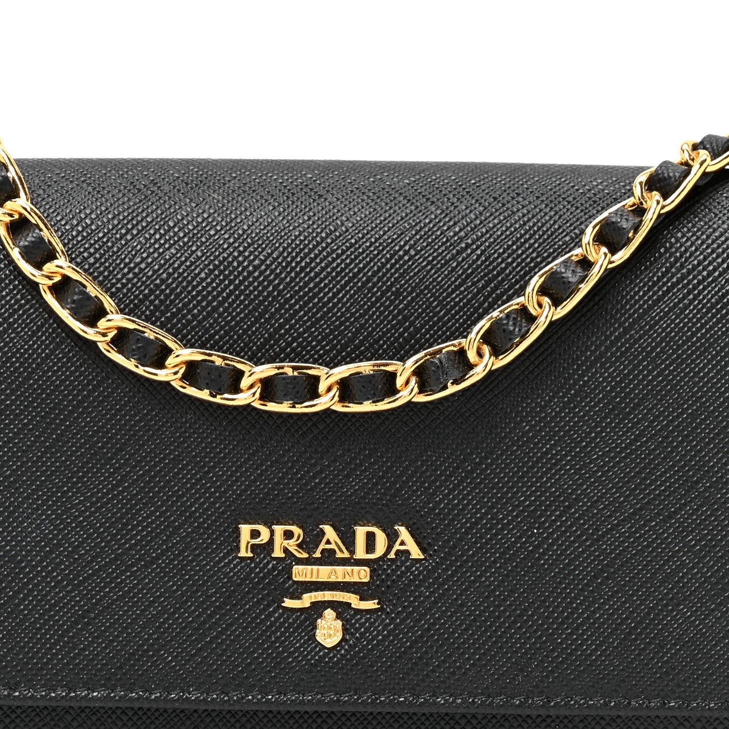Prada Saffiano Metal Oro Chain Wallet Black 9 of 11