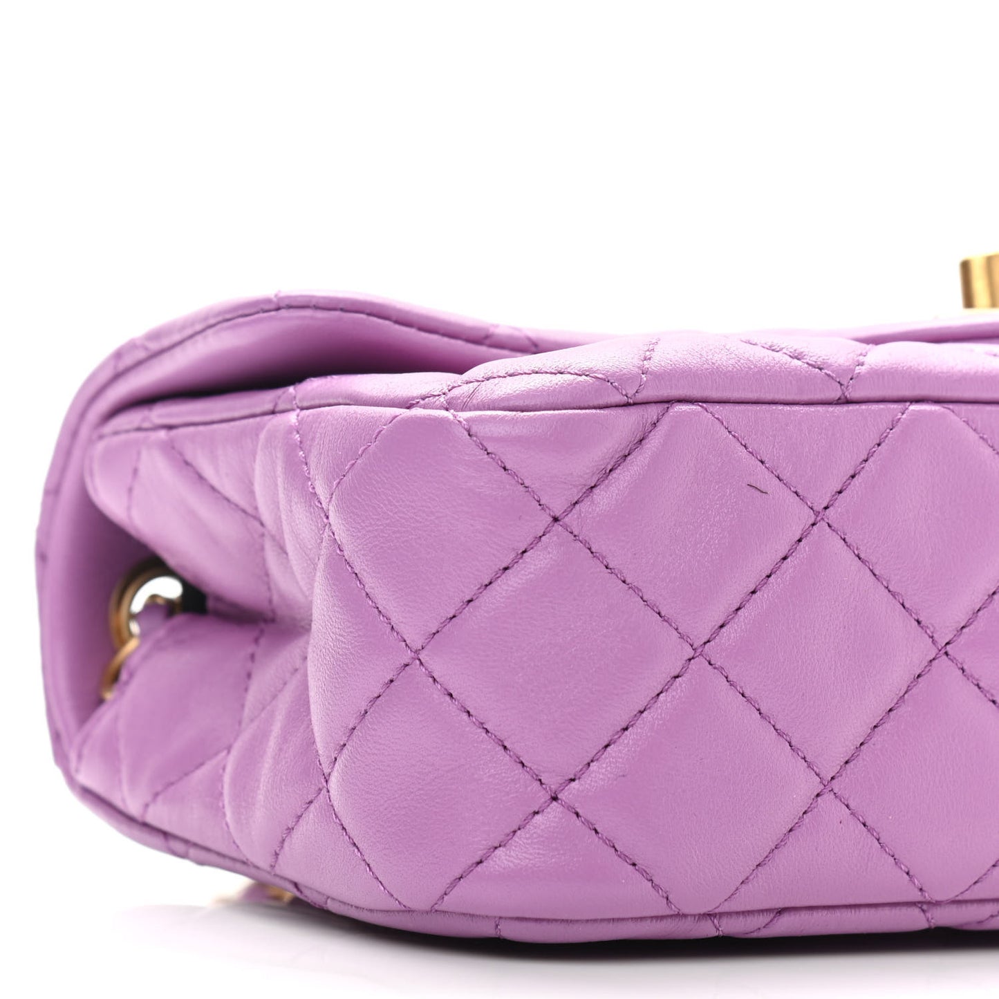 Lambskin Quilted Mini Rectangular Pearl Crush Flap Purple