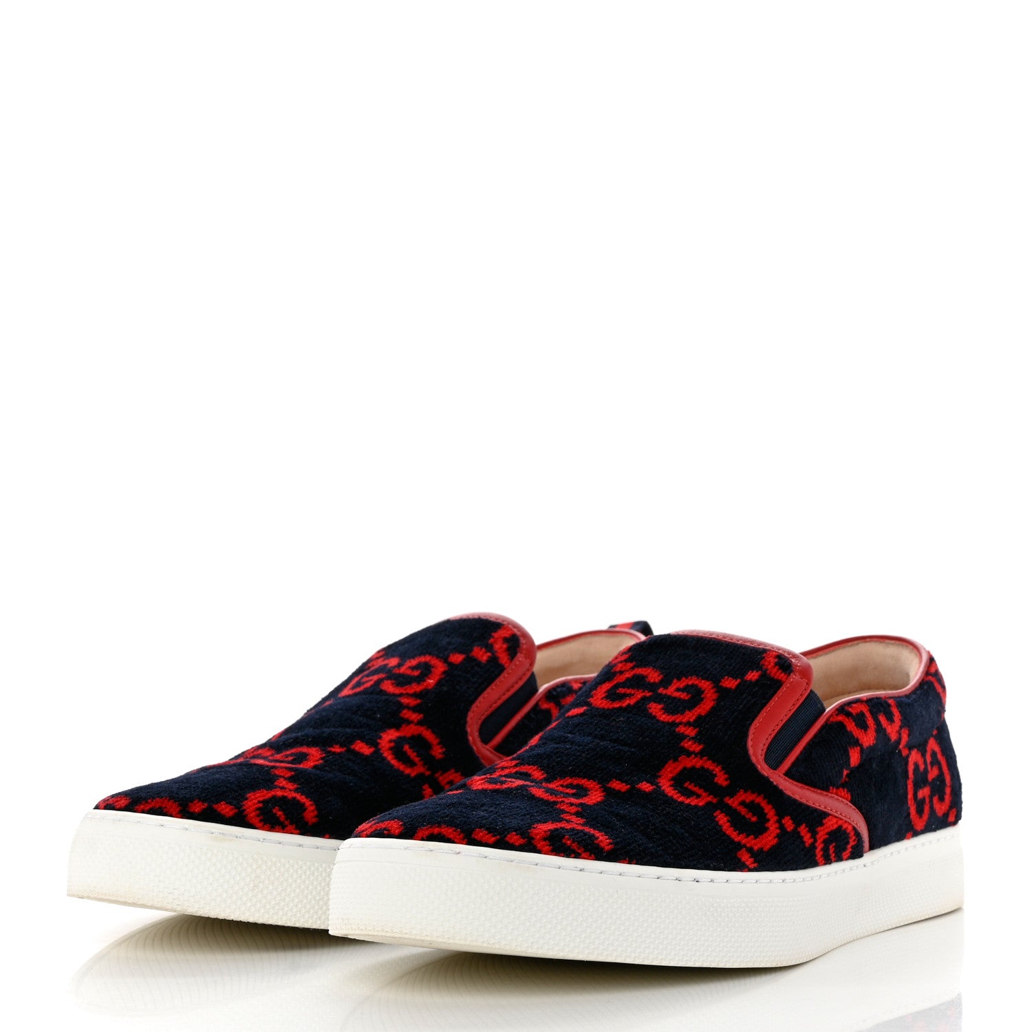 Gucci Terry Cloth GG Monogram Mens Slip On Sneakers 10 Blue Red 3 of 9