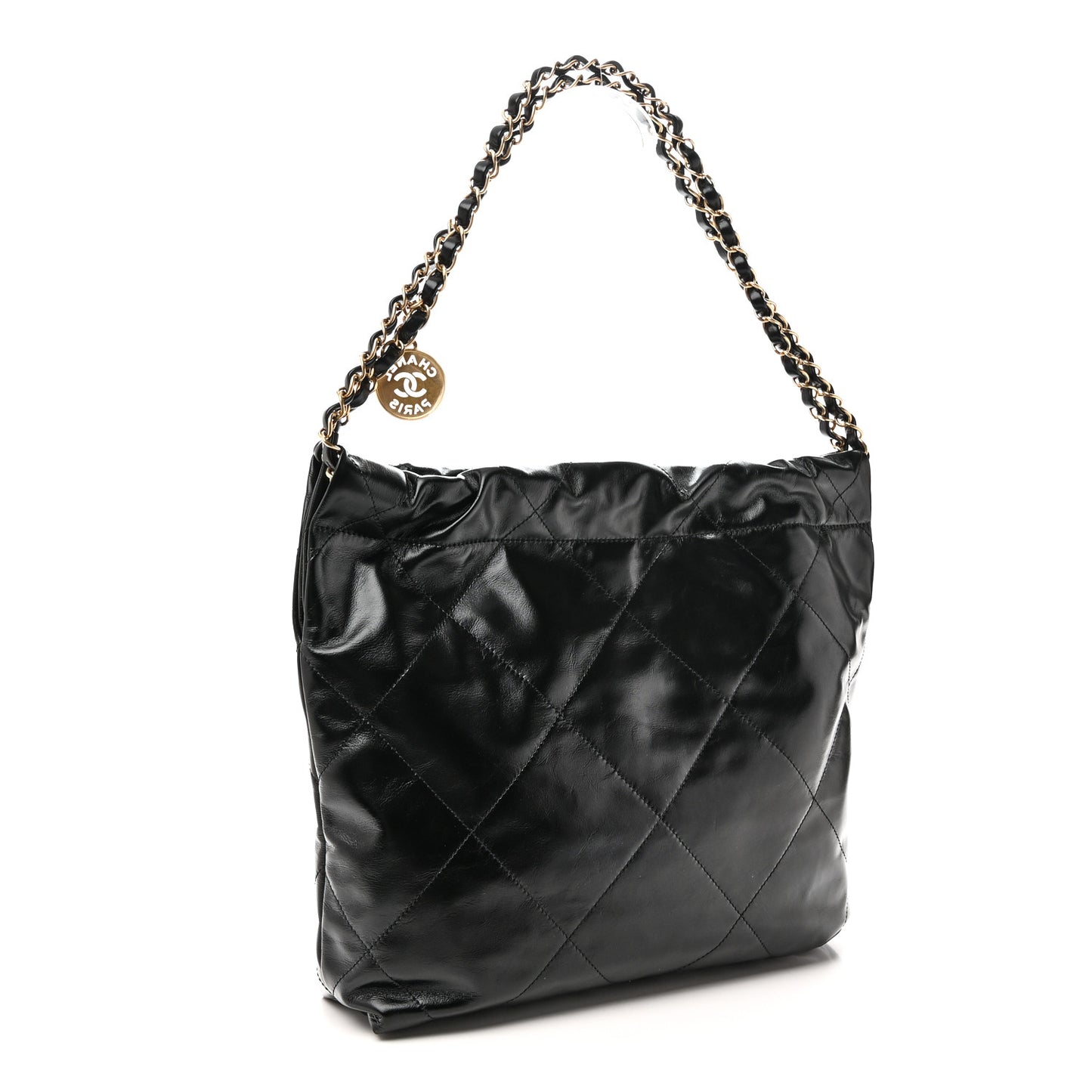 Shiny Calfskin Quilted Small Chanel 22 Black
