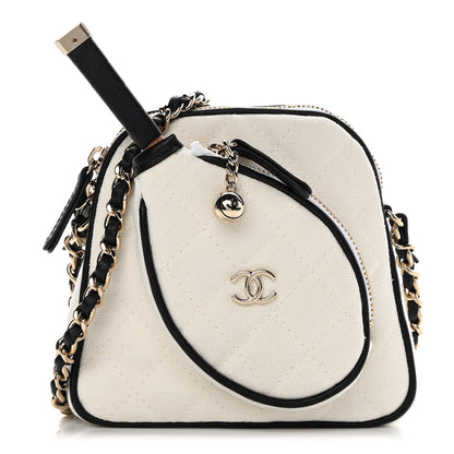 Chanel Canvas Calfskin Tennis Racket Mini Bag White Black 1 of 12