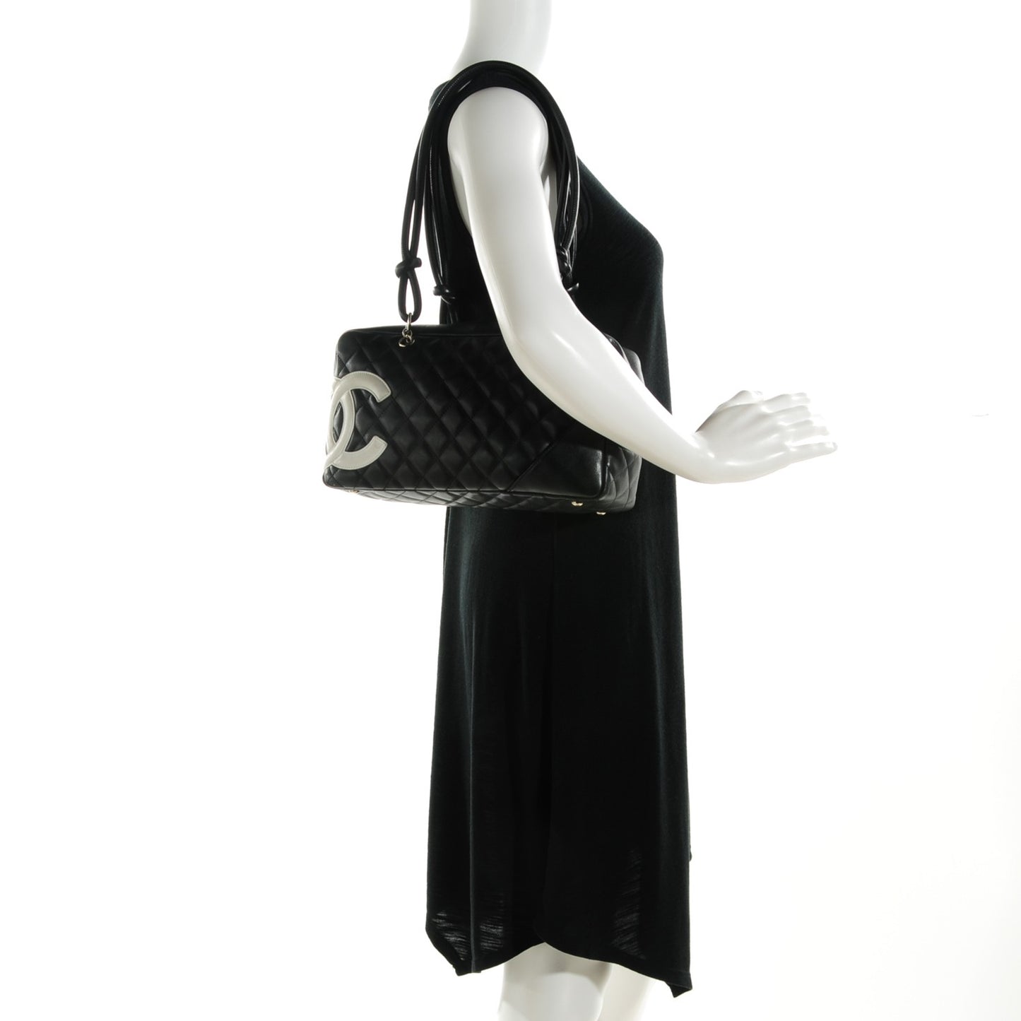Calfskin Quilted Large Cambon Bowler Black White