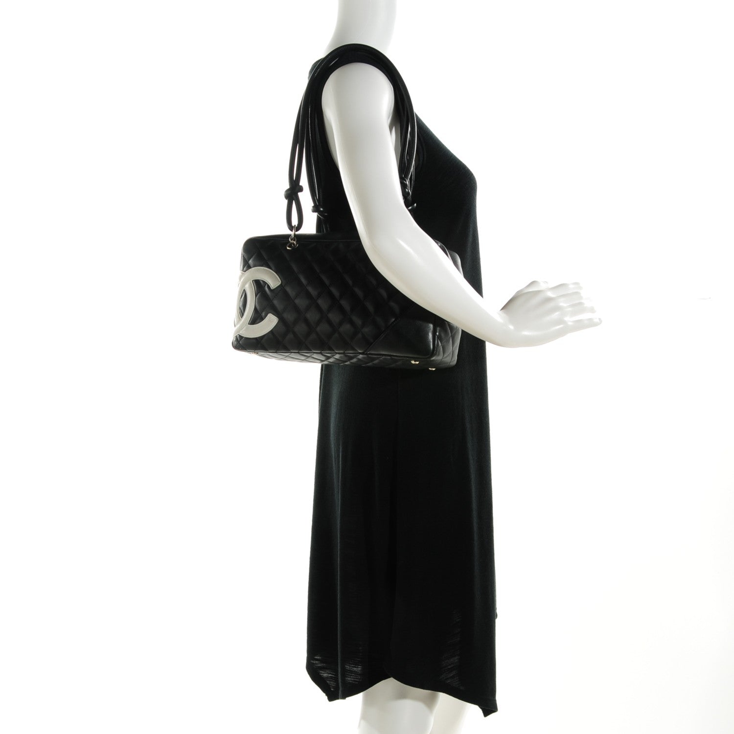 Chanel Calfskin Quilted Large Cambon Bowler Black White 2 of 8