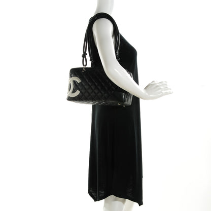 Chanel Calfskin Quilted Large Cambon Bowler Black White 2 of 8