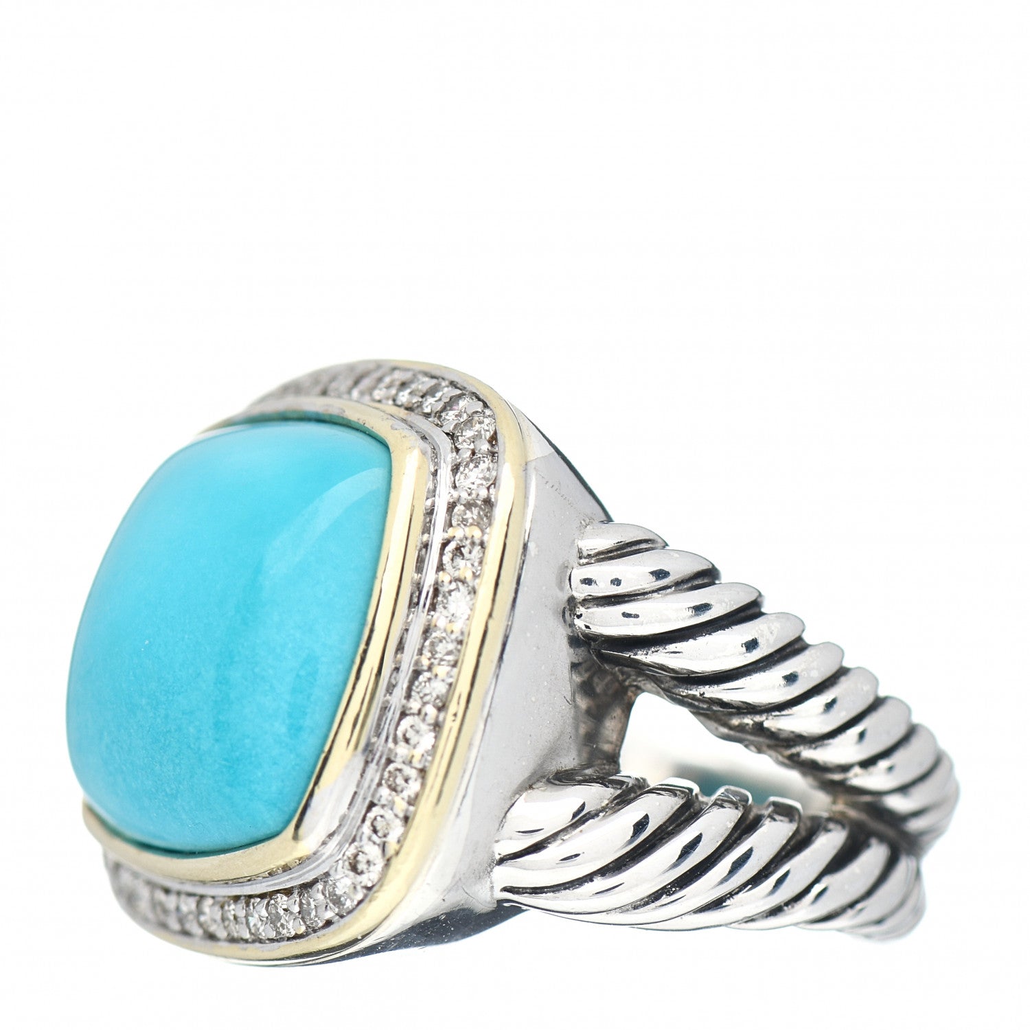 David Yurman Sterling Silver 18K Yellow Gold Diamond Turquoise 14mm Albion Ring 53 6.5 3 of 5