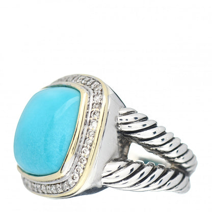 David Yurman Sterling Silver 18K Yellow Gold Diamond Turquoise 14mm Albion Ring 53 6.5 3 of 5