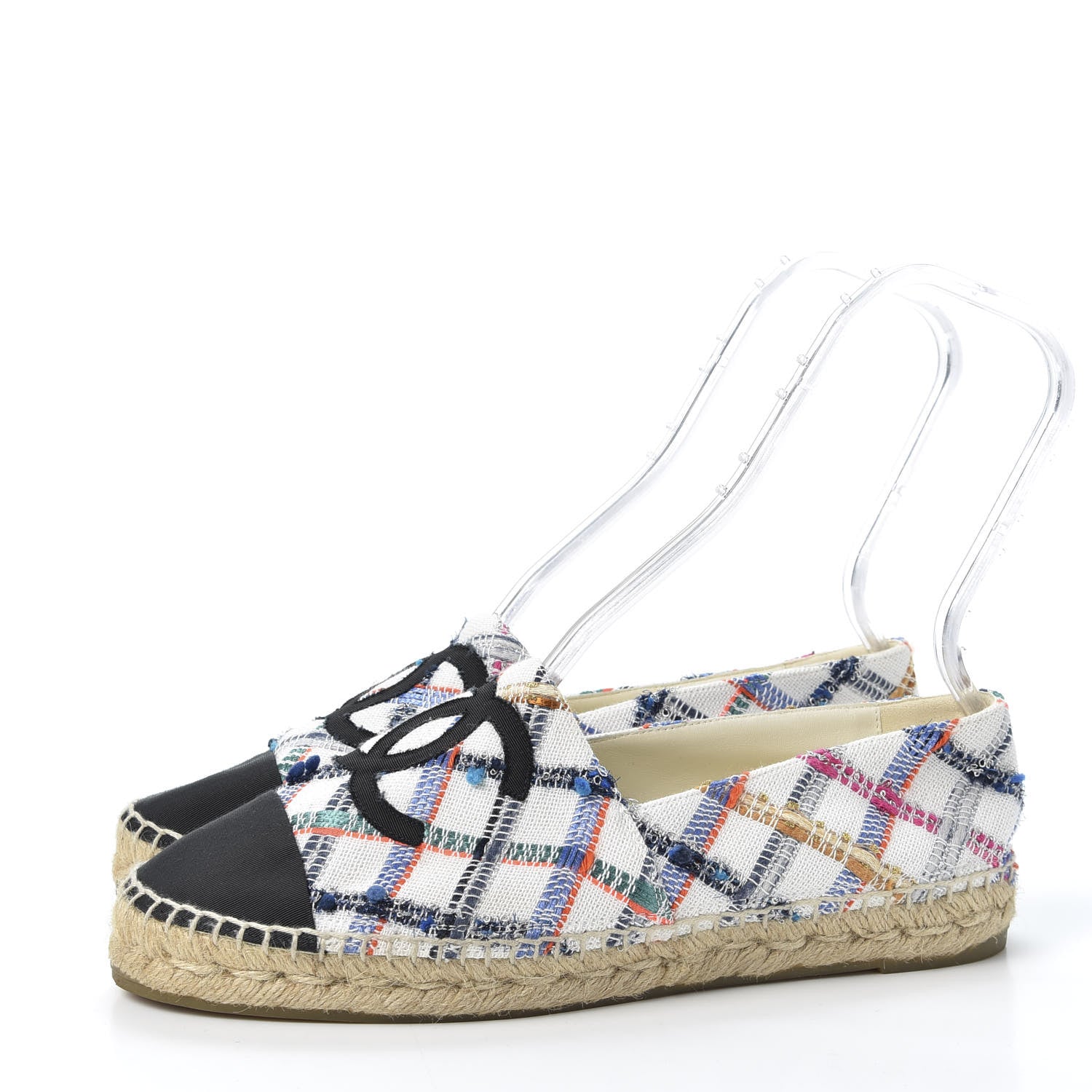 Chanel Tweed Grosgrain CC Espadrilles 41 White Blue Pink Green Black 2 of 10