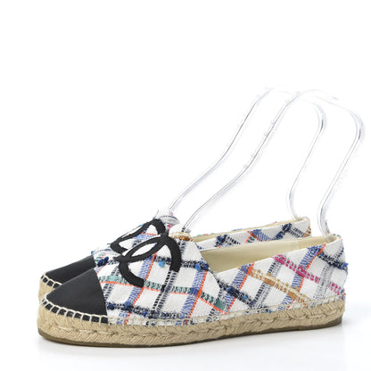 Chanel Tweed Grosgrain CC Espadrilles 41 White Blue Pink Green Black 2 of 10