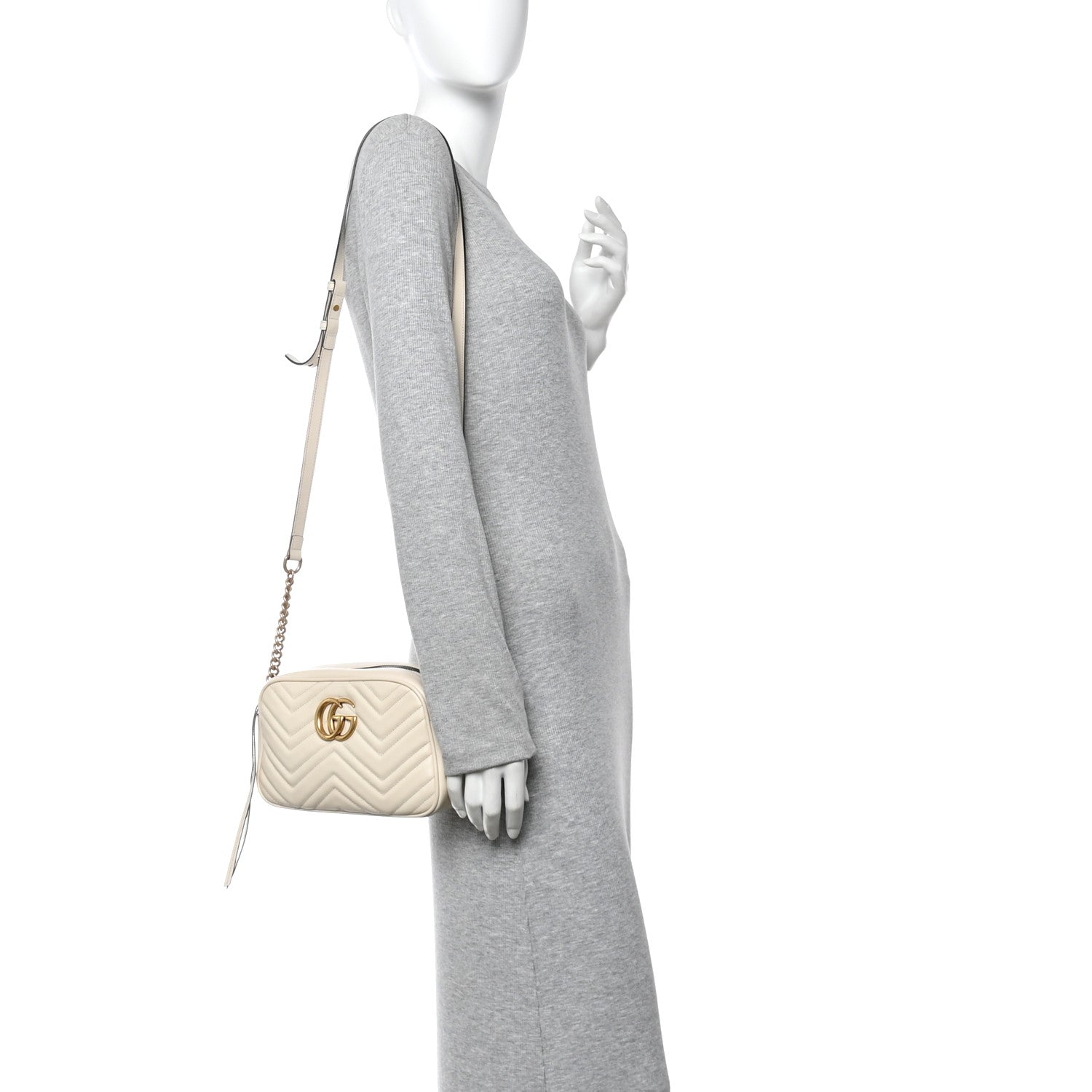 Gucci Calfskin Matelasse Small GG Marmont Chain Shoulder Bag White 2 of 10